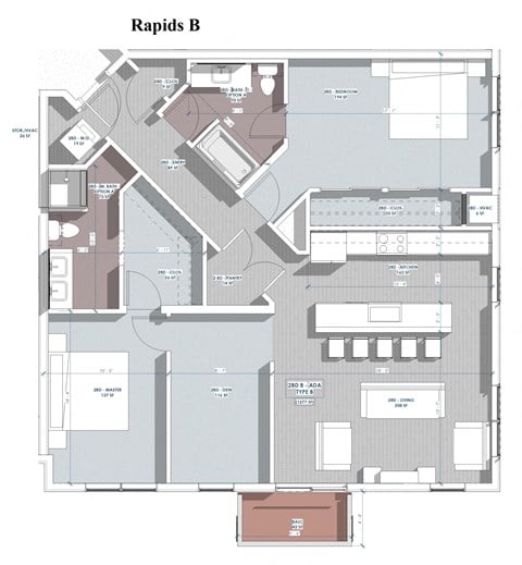 Floor plan for 2 beds, 2 baths, 1252 sqft
